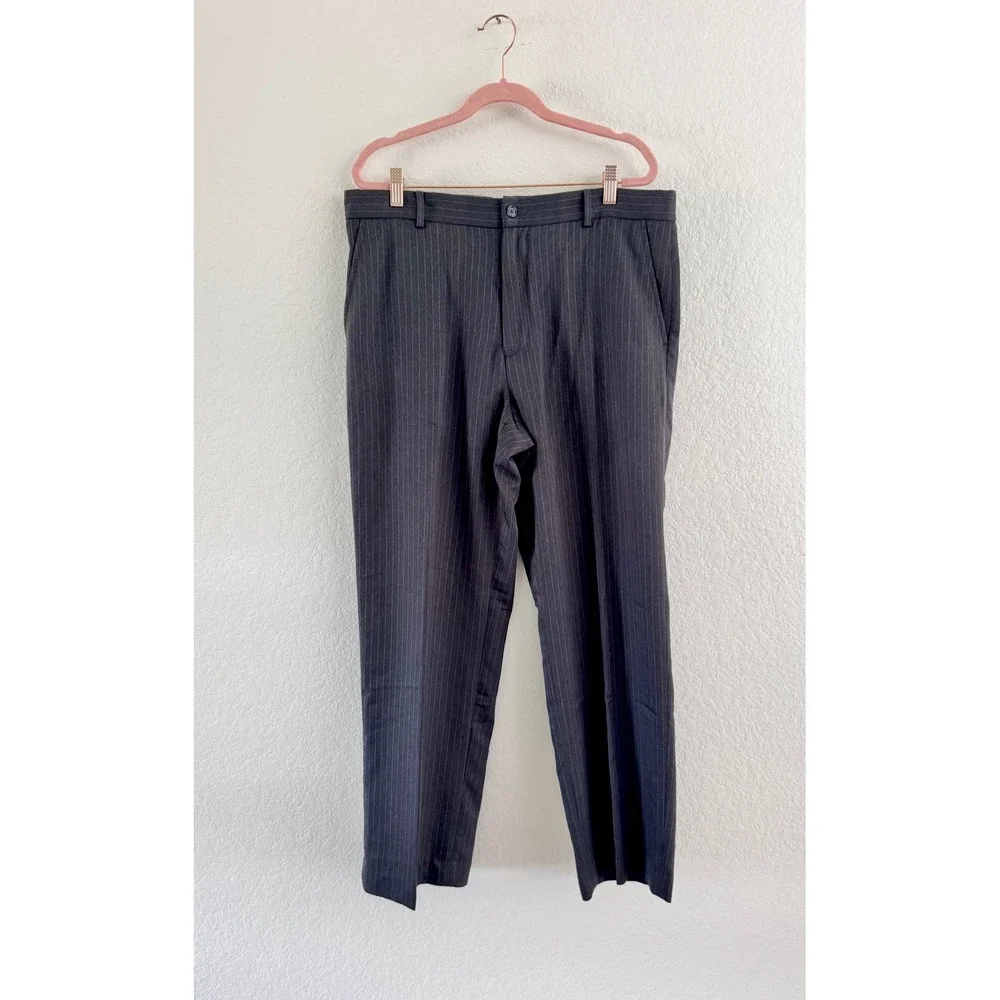Perry‎ Ellis Pinstripe Trousers Mens 34/30 Charcoal Grey Vintage Straight Leg